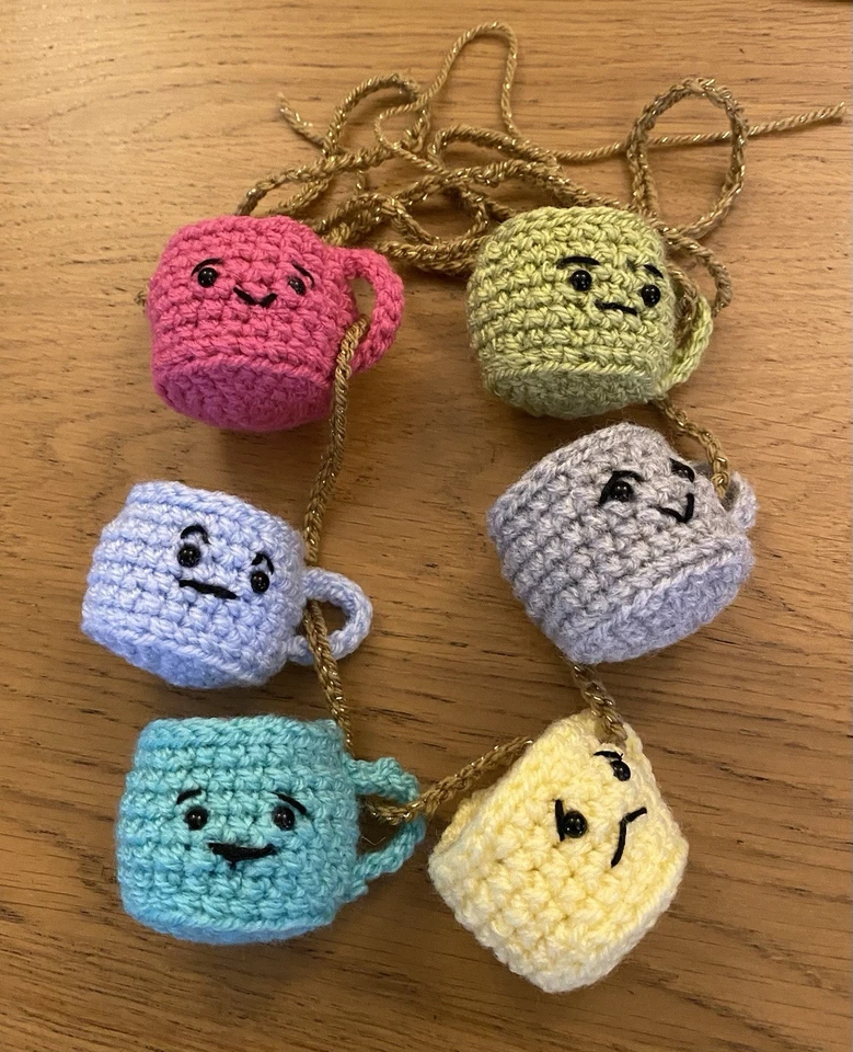 Handmade Crochet Miss Fits Coffee Cups X6 Bunting/ Garland - Image 1 of 4