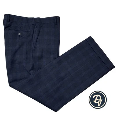 Mens 32 x 29 ETRO Dark Blue Glen Plaid Wool Modern Fit Trousers Made Italy - Image 1 of 4