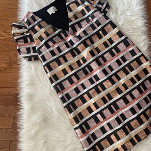 Sezane Mini Metallic Dress Ruffle Short Sleeves Size 36 / XS V Neck Party - Picture 1 of 10