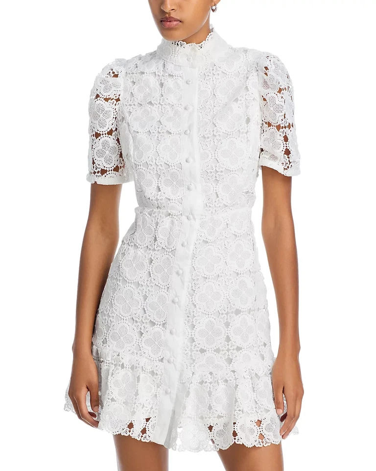 AQUA Floral Lace Mock Neck Mini Dress White SZ Medium