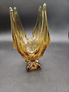 Vintage. Wikinger Bernstein Glas Taschentuch Vase 4-Pedel Boden Italien - Bild 1 von 7