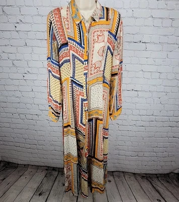 Vestido largo Zara multicolor floral cachemir semi transparente manga larga abotonada grande Foto 1 de 4