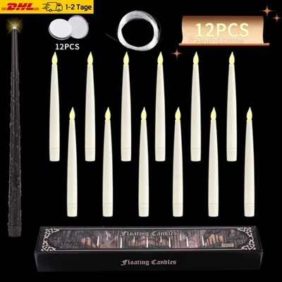 12 Stück LED Flackernde Schwebende Kerzen mit Zauberstab Weihnachten Party Deko - Bild 1 von 4
