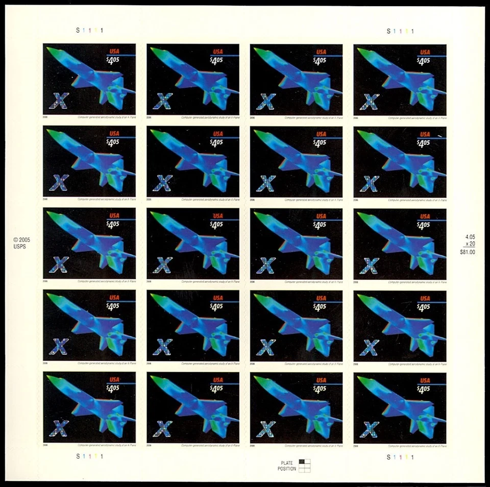 #4018,  $4.05 X Plane Priority Mail sheet of 20 stamps Mint Never Hinged Perfect - Image 1 of 1