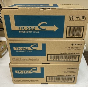 Set of 3 Kyocera TK562 Cyan Toner Cartridge for FS-C5300DN New - Picture 1 of 2