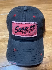 Snap On Tools Hat Mens One Size Adjustable Distressed Style Trucker Black RedNEW - Picture 1 of 4