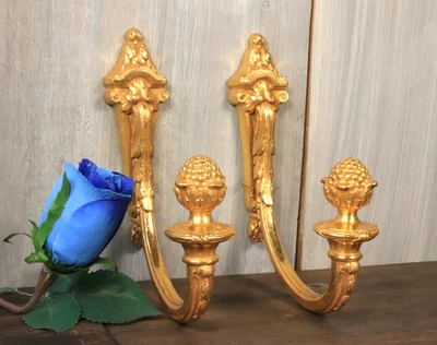French Antique XL Gilt Bronze Curtain Tie Backs Hooks Louis XV Style Acorn c1880 - Image 1 of 4