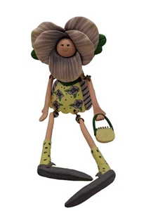 Garden Girls Anthropomorphic Flower Clay Shelf Sitters Purple With Purse Vintage - Picture 1 of 13