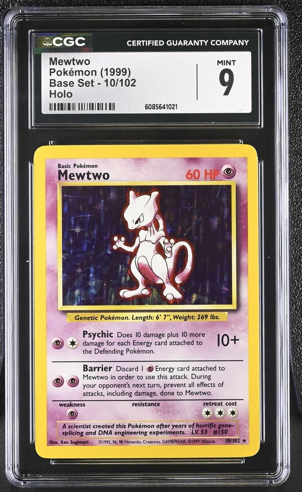 CGC 9 MINT Mewtwo 1999 Base Set 10/102 Holo Pokemon Card - Image 1 of 2