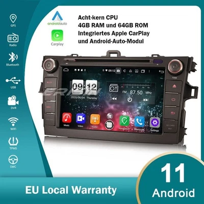 8" Android 11 Autoradio TOYOTA COROLLA E140 E150 Carplay Kamera DAB+ 4+64GB WiFi - Bild 1 von 4