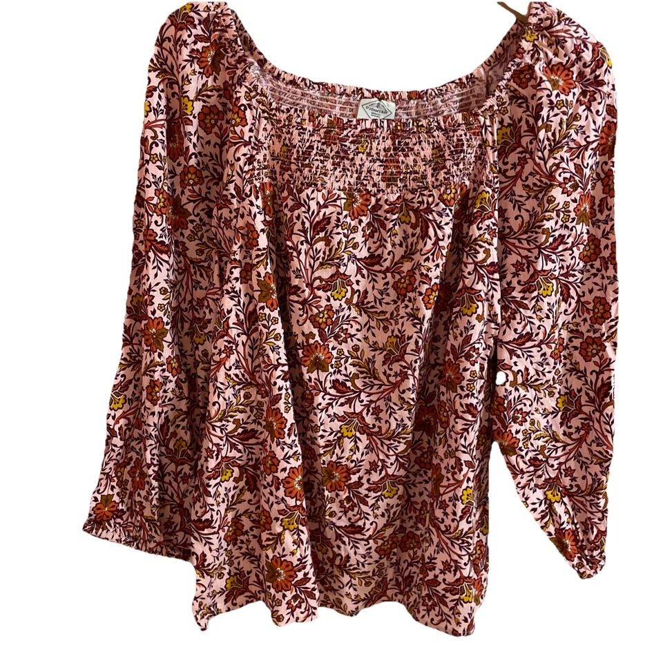 St John's Bay Smocked Peasant Blouse Women's Plus 0X Peach Floral Boho NWT - Image 1 of 4