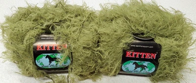 2 Dark Horse KITTEN Avocado Green Fuzzy Eyelash Yarn 50 Grams Each- Lot of 2 - Image 1 of 4