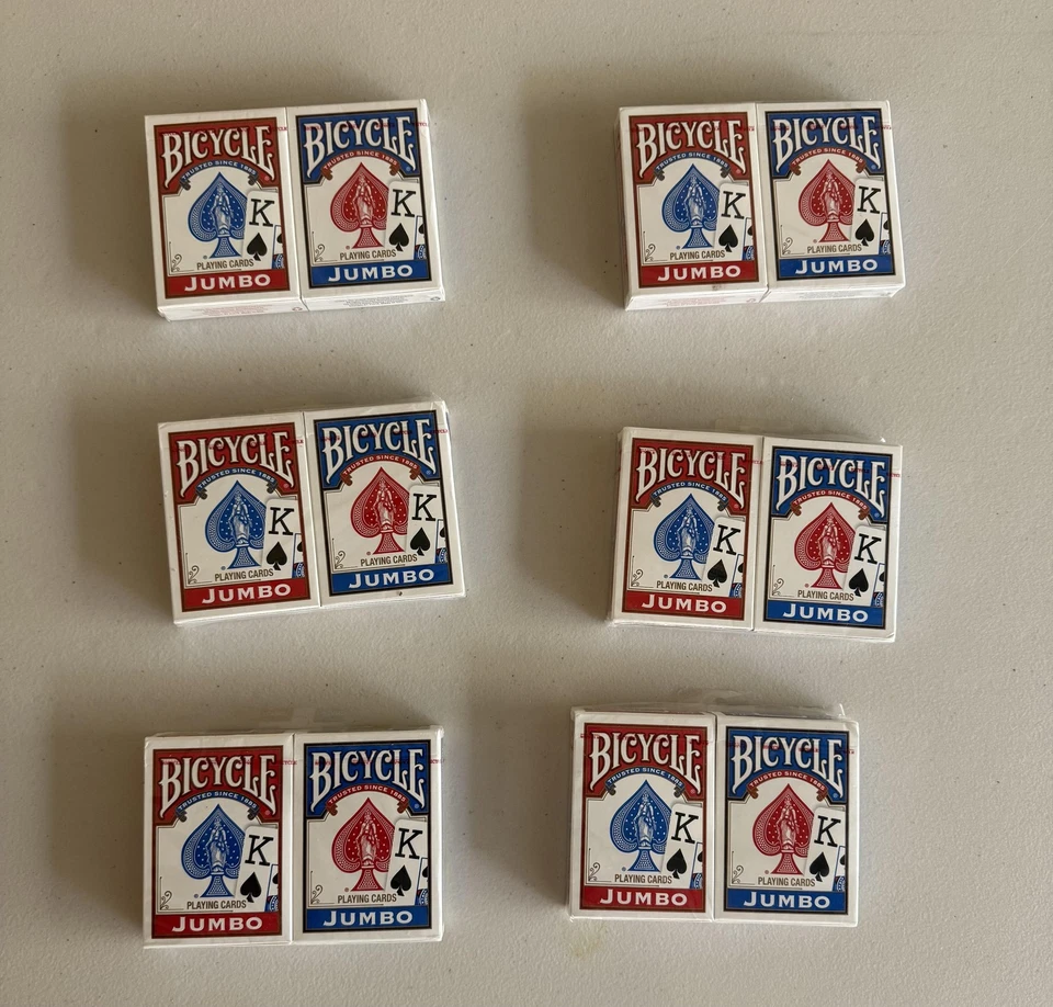 自行车扑克牌标准尺寸超大脸红色蓝色 2 级双组美国批量 — 第 1/2 张图片