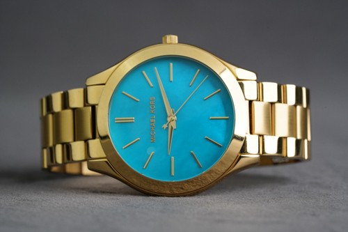 Orologio da polso MK 3492 Michael Kors slim passerella quadrante turchese tono oro 42 mm