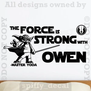 Star Wars Yoda The Force Is Strong PERSONALIZED NAME Vinyl Wall Decal Sticker - Picture 1 of 7