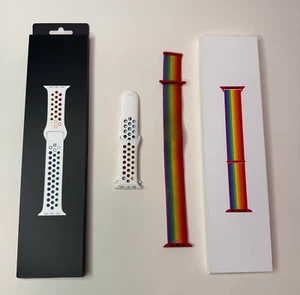 Apple Pride Edition Nike Sport Band Regular 44mm w/og box + bonus nylon band - Photo 1 sur 5