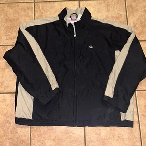 Champion Jacket Mens XL Beige Black Full Zip Up Windbreaker - Picture 1 of 3