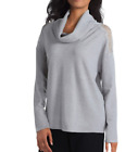H HALSTON Women's Cowlneck Lace Shoulder Sweater In Foggy Heather Size Small NWT