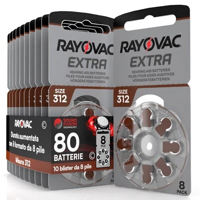 80 Batterie PILE RAYOVAC Extra 312 per Apparecchi Acustici PROTESI udito PR41 - Immagine 1 di 4