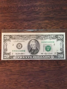 1993 20 DOLLAR BILL-SMALL FACE FEDERAL RESERVE NOTE-NEW YORK DISTRICT B #1 - Picture 1 of 6