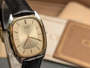 1982 SEIKO Credor 6730-5080 14K Bezel Quartz Gold Tank Men's Watch 28mm w/box - Picture 1 of 17