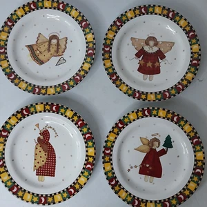Debbie Mumm Sakura Christmas Gathering of Angels 4 Salad/Dessert Plates 8 1/4” - Picture 1 of 11