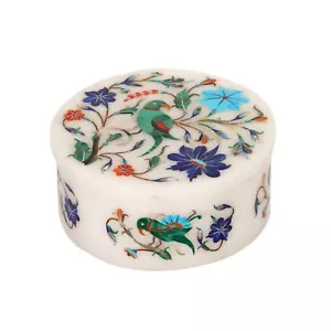 Anillo de mármol caja piedras semipreciosas florales artesanales incrustaciones trabajo - Imagen 1 de 1