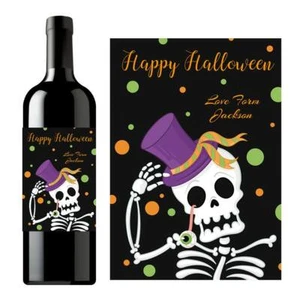 NOMBRE HALLOWEEN PERSONALIZADO VINO ALCOHOL TRUCO REGALO BOTELLA ETIQUETA FAVOR PEGATINA - Imagen 1 de 1