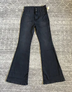 We The Free People Size 31 Jeans Black Bell Bottoms High Rise Buttons NWT P7 - Picture 1 of 12