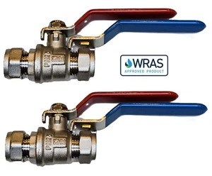 TC 15mm Lever Ball Valve Full Bore Compression Isolation Valve Red Blue Lever x2 - Picture 1 of 4