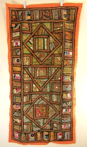 VTG Hand Embroider Tapestry Indian Floral Wall Hanging 26x51" Antique Boho Retro - Picture 1 of 13