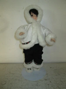 13" Porcelain Eskimo Doll w/Stand, GUC - Picture 1 of 6