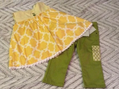 Persnickety 5-6 Top Amarillo Y Pantalones Cortos Capri Verde, Conjunto Foto 1 de 4