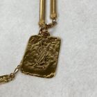 Yves Saint Laurent Halskette Anhänger Gold YSL Logo Platte Vintage gebraucht