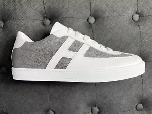 HERMES BOOMERANG SNEAKERS GRIS BLANC GREY WHITE SIZE 42.5eu 9.5us - Picture 1 of 10