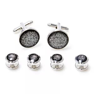 MRCUFF Black Diamond Dust Tuxedo Cufflinks & Studs Set in a Fancy Gift Box  - Picture 1 of 6