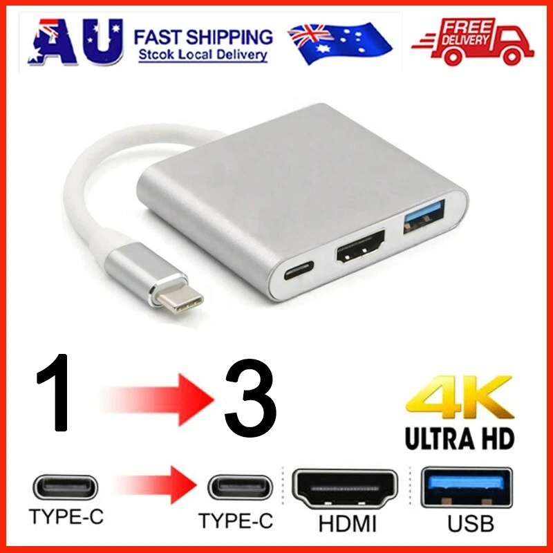 3 IN1 Type C USB C to Female HUB 4K HD HDMI Data Charging Cable Adapter USB  - Image 1 of 4