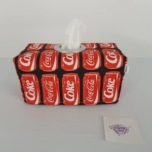 Tissue Box Cover Handmade Red Coke Can Coca Cola Can Print Silver Circle Opening - Picture 1 of 10