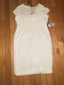 Marina Womens White Sequin Lace Cap Sleeve Sheath Dress XL Cornflower - Picture 1 of 8