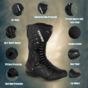 Motorbike Motorcycle Boots Leather Waterproof Shoes Racing CE Armoured UK Black - Picture 1 of 6