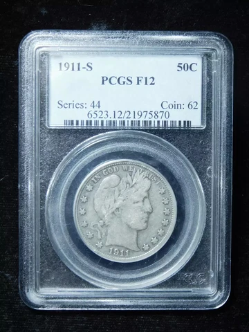 1911 S Barber Half Dollar PCGS F-12 Cover