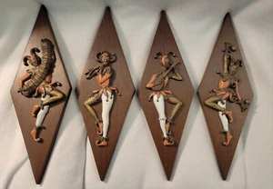Juego de 4 placas con forma de diamante para colgar en la pared bufón arlequín productos de madera - Imagen 1 de 13