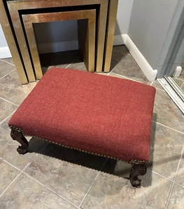 French Footstool Ottoman OLD Large Red Fabric 22" x 16" x 11 "height Must SEE - Picture 1 of 15