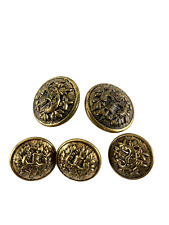 Lot of 5 Vintage Coat of Arms Military Brass Buttons Shank