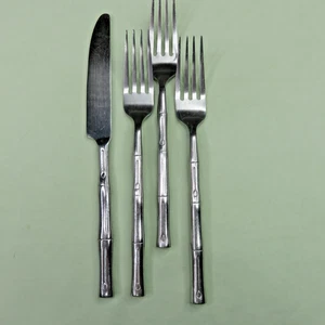 Bamboo Hampton Lot of 4 Pieces 1 Table Knife 4 Dinner Forks 8 in Stainless - Picture 1 of 3