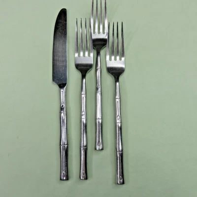 Bambú Hampton Lote de 4 Piezas 1 Cuchillo de Mesa 4 Tenedores de Cena 8 en Acero Inoxidable Foto 1 de 3