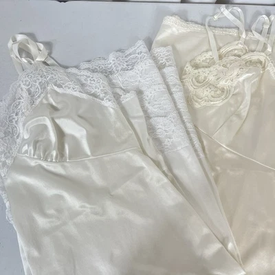 Lot Of 2 Vintage 70's White Cream Dress Slips W/ Lace Knee Length Size M-L 34-36 - Image 1 of 3