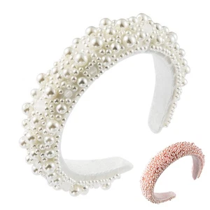 Baroque Women's Headband Wide-Brimmed Fashion Pearl Retro Sponge Retro Thickened - Picture 1 of 7