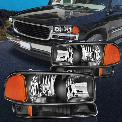 Conjunto de faróis para 1999-2007 GMC Sierra 1500 carcaça preta esquerda + direita - Imagem 1 de 4