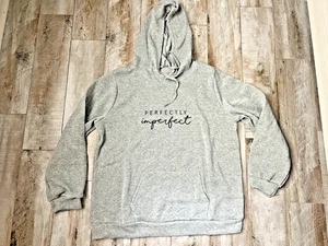 Women's "Perfectly Imperfect" Gray Hooded Pullover Sweatshirt sz L - Picture 1 of 5